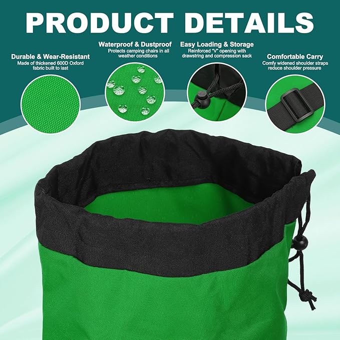 PATIKIL Foldable Camp Chair Replacement Bag Camping Chairs Folding Chair Carry Bag with Adjustable Shoulder Strap for Outdoor Camping Fishing Storage Green