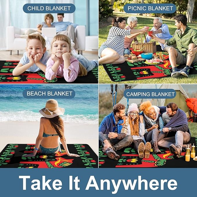 Floral Swedish Dala Horses Waterproof Outdoor Picnic Blanket Sandproof Beach Mat for Camping Hiking Grass Travelling