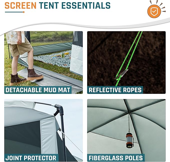 Screen House Tent 13x9ft Screen Room Mesh Gazebos w/ 2 Magnetic Doors Included Projection Screen Camping Tent Screened Canopy Shelter for Outdoor Patios Backyards Activities (Gray)