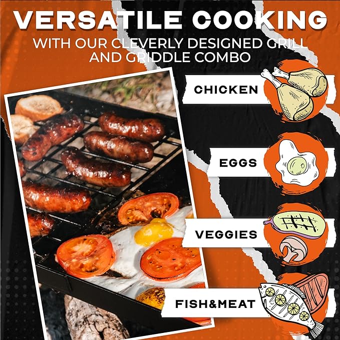 24 Heavy Duty Folding Campfire Grill Compact Swivel Grill Design Food-Safe Cooking Surface Grate &amp Griddle for Campfire Cooking Australian Owned