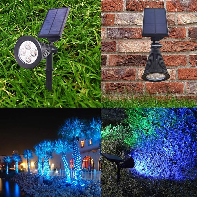 Outdoor Spotlights - 4 LED 2-in-1 Auto On/Off Solar Inground Lights for Patio Yard Garden Driveway Pathway (2 Pack Blue)