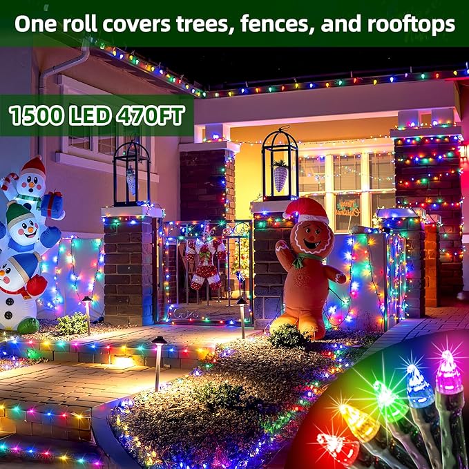 750 LED 240FT Christmas Lights Outdoor12 Lighting Modes Christmas String Lights with Timer Dimmable Multicolor LED StringLights Waterproof for Yard Tree Wedding Party Holiday Multicolor