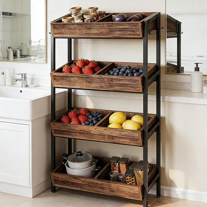 Stable Wood Storage OrganizerFruit Vegetable Storage Rack StandWine Rack Stand XK66
