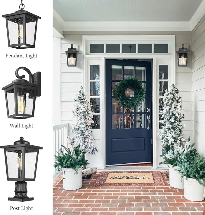Outdoor Light Fixtures Wall Mount Waterproof Exterior Wall Lanterns with Seeded Glass Outside Wall Sconces Front Porch Lights for House Garage Doorway Patio
