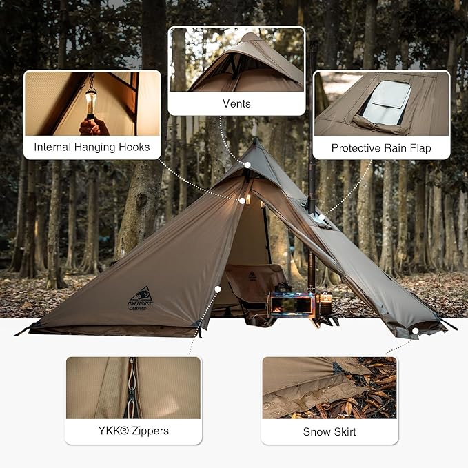 OneTigris APEX Trail Teepee Tent Waterproof Windproof Hot Tent with Stove Jack 2 Person Tent for Camping Hiking Bushcraft Bikepacking Travel