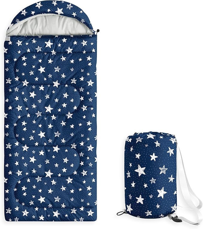 Wake In Cloud - Star Kids Sleeping Bag for Boys Girls Toddlers Camping in Warm Cold Weather Backpacking Lightweight Compact Outdoor Liner for 3 Seasons Summer Spring Fall