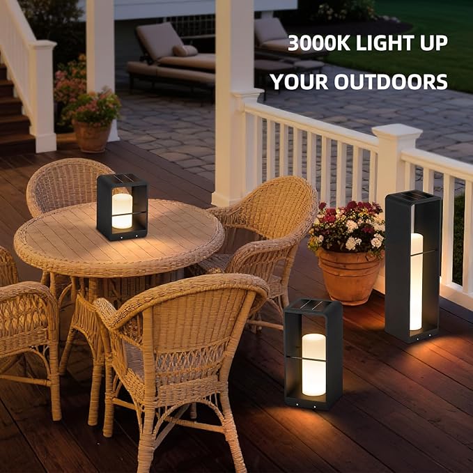 Outdoor Lights for Patio IP65 Solar Lanterns Outdoor Waterproof 3000K LED Path Lights Outside Floor Lamp Solar Powered Dusk to Dawn Landscape Lighting for Deck Garden Yard Backyard Porch