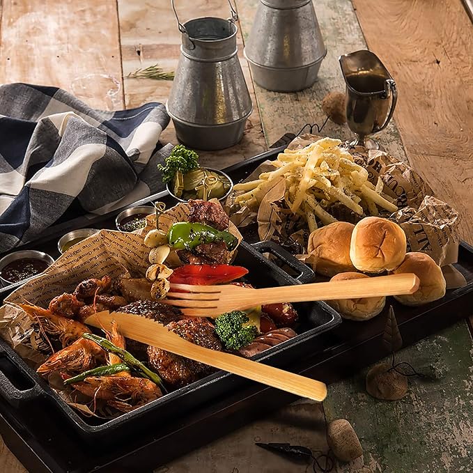 BambooMN Camping Mess Kit Lightweight Organic 8 x 8 Bamboo Plates Forks Knifes and Spoons for Camping Hiking or Backpacking - 10 Sets