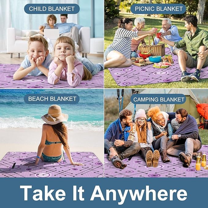 Modern Mid Century Seamless Abstract Pattern Waterproof Outdoor Picnic Blanket Sandproof Beach Mat for Camping Hiking Grass Travelling