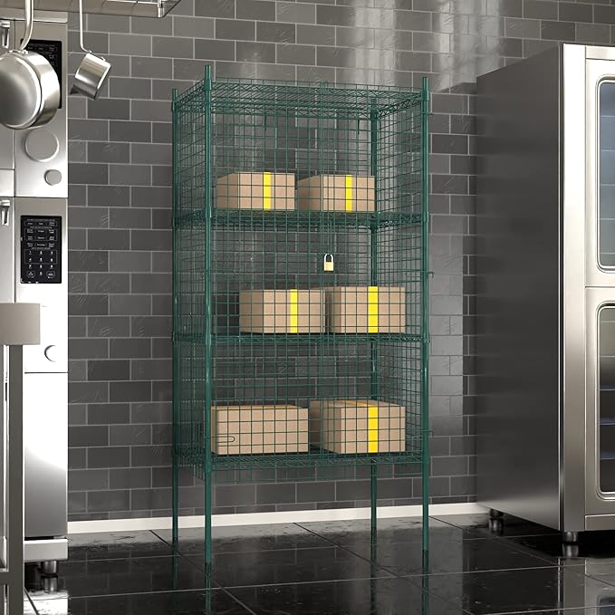 Commercial Grade NSF Listed Metal Wire Mesh Storage Green Epoxy Security Cage Kit 24 x 36 x 74 Perfect for Warehouse Walk-In Refrigerator Freezer Grocery Store Restaurant