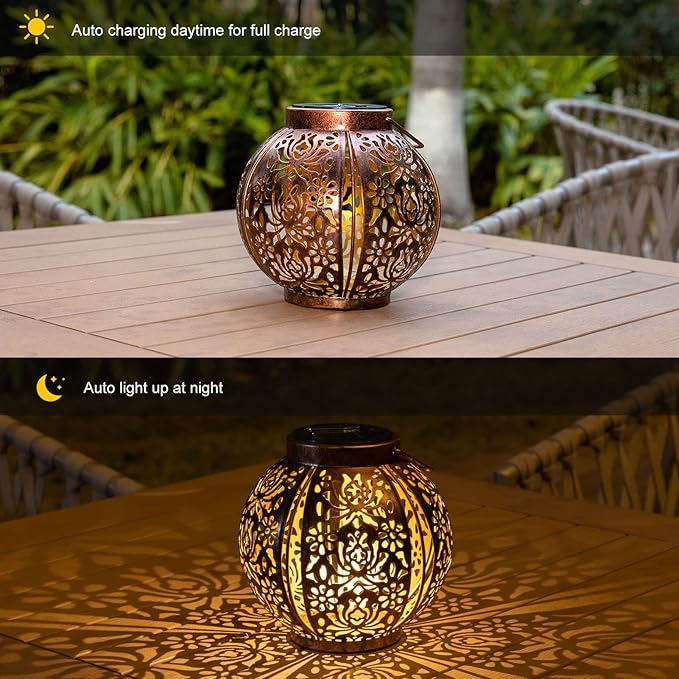Solar Lanterns Outdoor Waterproof 2 Pack Hanging Solar Lights for Outside Garden Decor Decorative Moroccan Lanterns Garden Gifts for Women Mom Yard Patio Porch Decorations
