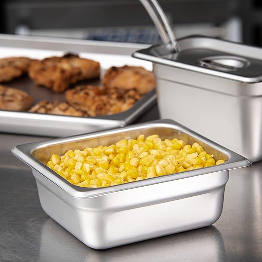 Carlisle FoodService Products Durapan Stainless Steel Pan 1/6 Size Hotel Pan for Catering Buffets Restaurants Stainless Steel 2.5 Inches Deep Silver (Pack of 6)