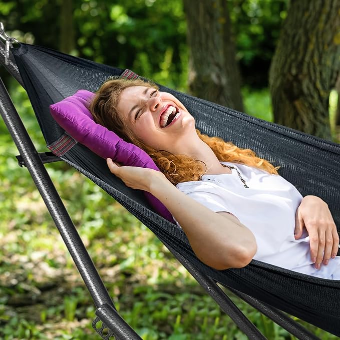 Tranquillo Universal Hammock Stand 600 lbs Capacity Instant 20s Foldable 3-Year Warranty Hammock with Stand 2 Person Camping Revolutionary Portable No Screws Premium Hammocks Black