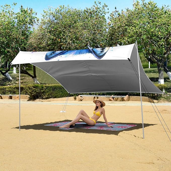 ALAZA Watercolor Wolf Head Art Beach Tent Sun Shelter UPF50+ Protection Beach Shade Canopy w/ 4 Sandbags for Outdoor Camping Fishing Backyard Fun Picnic 10x9 ft