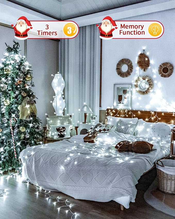 Christmas Lights String Outdoor Indoor Xmas Tree Decorations Lights Plug in Twinkle Fairy Light with Remote Timer Dimmable for Room Yard Holiday Party Wedding Decor (Cold White 403FT 1200 LED)