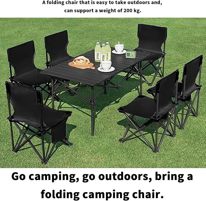 Portable Folding Stool for Camping | Outdoor Collapsible Stool Lightweight Compact Foldable Travel with Durable Oxford Fabric for Hiking Fishing Beach (Black)