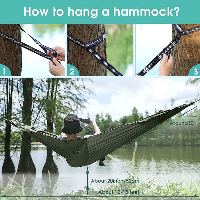 G4Free Large Camping Hammock with Mosquito Net 2 Person Pop-up Parachute Lightweight Hanging Hammocks + G4Free Camping Hammock with Net and Rain Fly 2 Person Lightweight Portable Hammock Tent