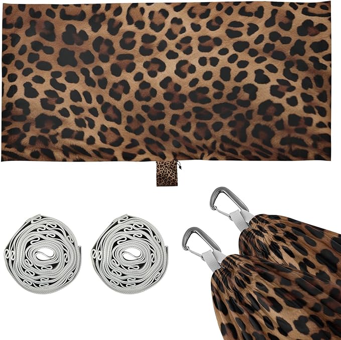 Leopard Print Camping Hammock 330 lbs with 2 Tree Straps Carry Bag Single Portable Hammock for Outdoor/Indoor Hiking Beach Backpacking Travel