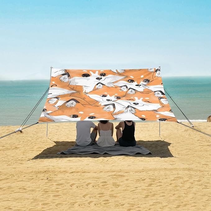 Beach Tent Sun Shelter Milky Foxes Lightweight &amp Easy Setup Beach Shade Canopy for Camping Fishing