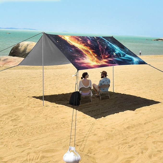 ALAZA Dreamy Cat Galaxy Beach Tent Sun Shelter UPF50+ Protection Beach Shade Canopy w/ 4 Sandbags for Outdoor Camping Fishing Backyard Fun Picnic 10x9 ft