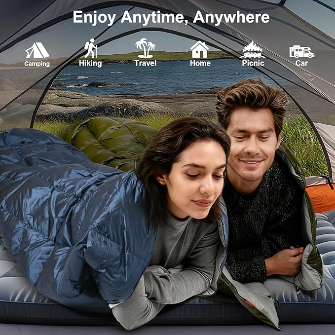 Down Camping Blanket - Lightweight Packable Warm &amp Puffy Outdoor Travel Quilt for Sleep Hiking Backpacking Stadium Festivals Water-Resistant Sleeping Bag 55x79