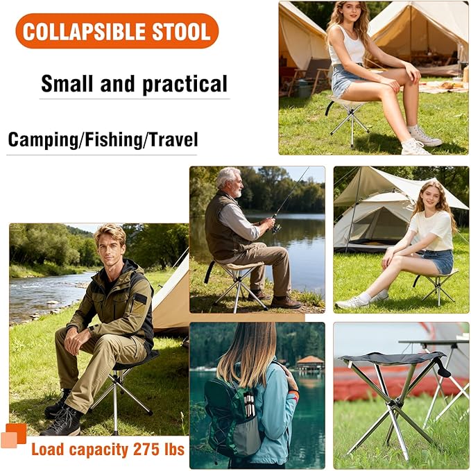 Ultra-Lightweight Camping Stoo - 260lbs Capacity | 13.8in Expanded Height | 1.2lbs Ultra-Light &amp Waterproof | 1-Pull Quick Setup for Camping Hiking Fishing BBQ &amp Waiting in Line (Khaki)