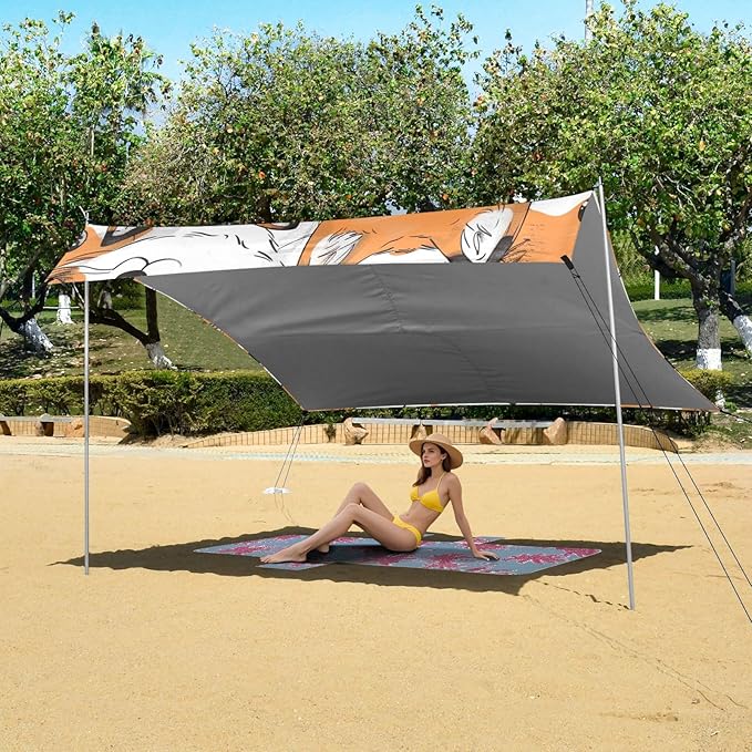 Beach Tent Sun Shelter Milky Foxes Lightweight &amp Easy Setup Beach Shade Canopy for Camping Fishing