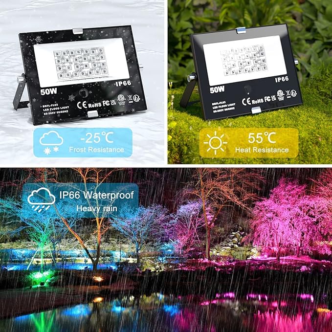 ChangM LED Flood Light Outdoor 500W EquivalentBluetooth RGB Flood Lights with APP Control DIY ScenesIP66 WaterprooofTimingWarm White 2700K Color Uplight