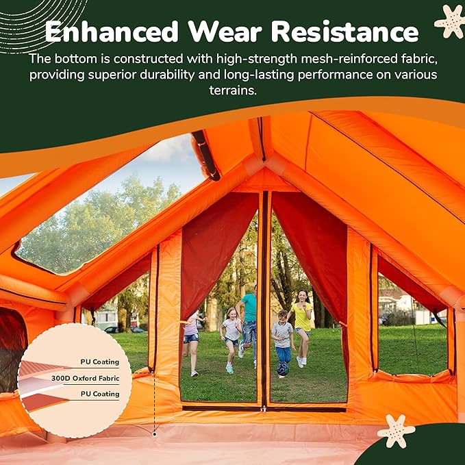 EROMMY 4/6/8/12 Person Inflatable Tent with Skylight 4 Season Blow Up Tents with Hand Pump for Outdoor Camping &amp Hiking Easy Set-up Windproof Sunproof Waterproof