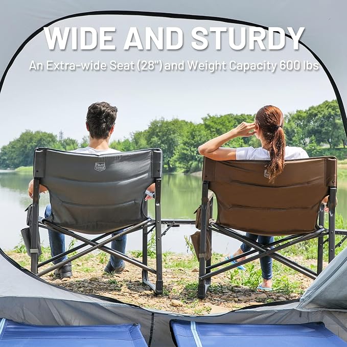 TIMBER RIDGE XXL Upgraded Oversized Directors Chairs with Foldable Side Table Detachable Side Pocket Heavy Duty Folding Camping Chair up to 600 Lbs Weight Capacity (Brown) Ideal Gift 2 Pack