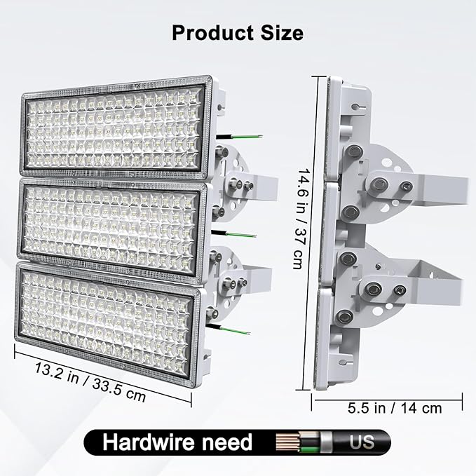 Kekeou 300W 2Pack LED Stadium Lights 84000LM 600W LED Flood Light Outdoor 6500K Daylight White Super Bright Arena Light IP67 Waterproof Field Lights for Sports CountsArenaFlicker-Free