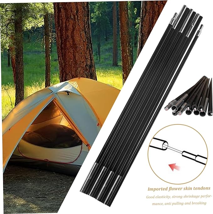 Tent Poles Replacement 8MM 12.8Ft Length Adjustable Fiberglass Tarp Poles 18 Sections Supporting Awning Rods for Camping BackpackingTent Poles Replacement Camping Tent Tarp Poles Replacement