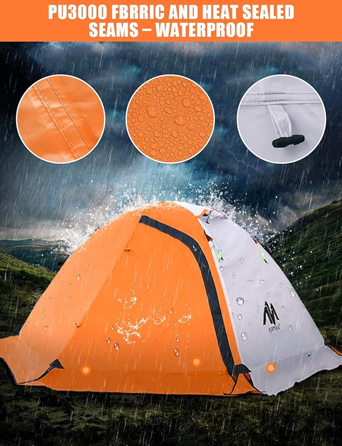 AYAMAYA 4 Season Backpacking Tent 2 Person Camping Tent Ultralight Waterproof All Weather Double Layer Two Doors Easy Setup 1 2 People Man Tents for Backpacker Outdoor Hiking Survival
