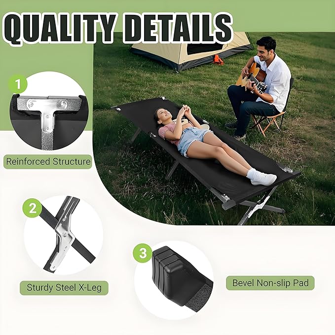 Folding Camping Cot Bed with Carry Bag Folding Cot Portable and Lightweight Sleeping Bed Compact Sleeping Cots Foldable Camp Bed Outdoor Bed Camp Cots for Home Travel Office Beach Camping