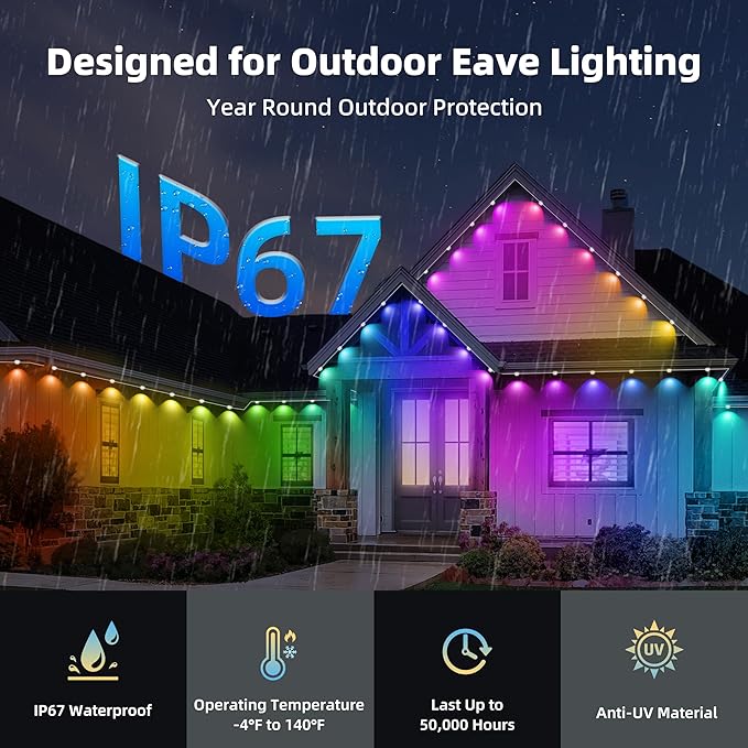 Permanent Outdoor Lights for House 120FT with 72 LED Smart RGB Christmas Outdoor Lights with App/Remote Control Waterproof IP67 Eaves Light DIY Scene Mode for Holiday Garden Decor