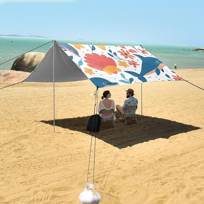 Sea and Ocean Animals Camping Sun Shelter Beach Tent Portable Beach Sun Shade Outdoor Canopy for Camping Trips Fishing Picnic