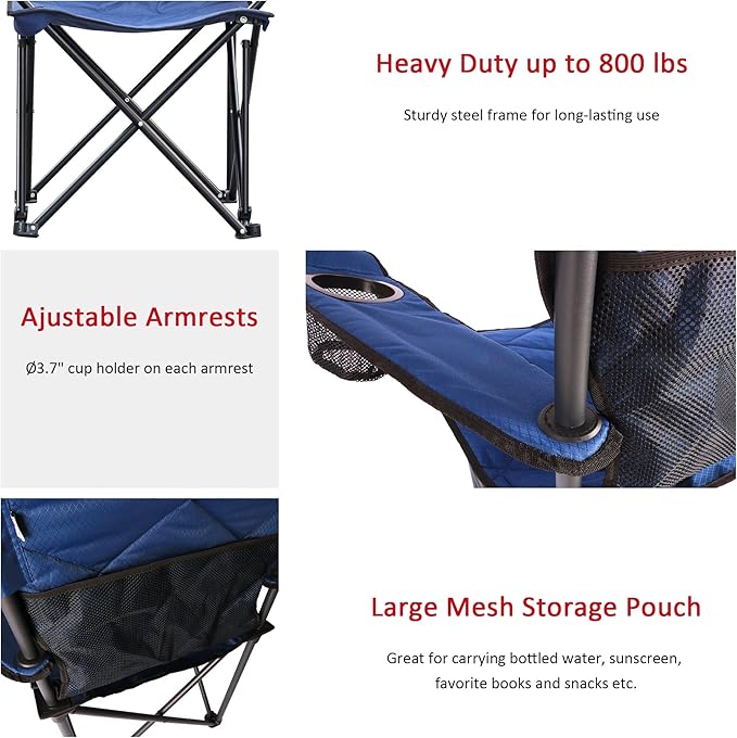 SUNNYFEEL XXL Oversized Camping Chair Heavy Duty 500 LBS for Big Tall People Above 6'4 Padded Portable Folding Sports Lawn Chairs with Armrest Cup Holder &amp Pocket for Outdoor/Travel/Picnic/Camp
