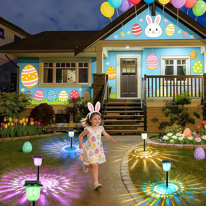 echosari 6 Pack Christmas Color Changing Solar Lights Outdoor Pathway Dynamic Multicolor &amp Warm White Waterproof Solar Garden Lights Path Lights for Landscape Driveway Walkway Lawn