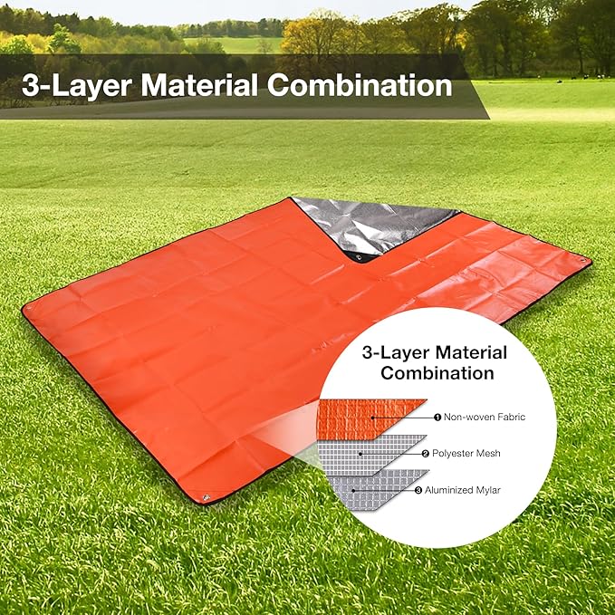 RedSwing 4 Pack Emergency Blankets Waterproof Survival Thermal Tarp Multipurpose Reflective Insulated All Weather Blankets for Camping Hiking Orange