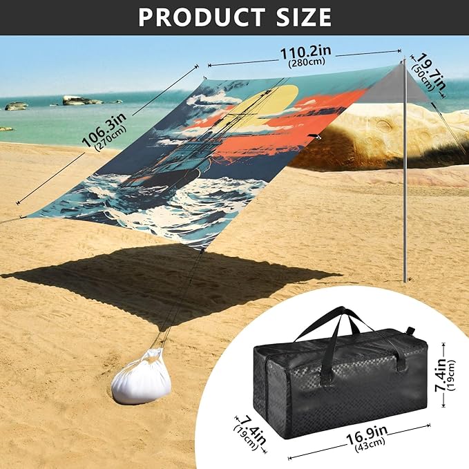 Camping Sun Shelters Ship Sailing in The Sunset Beach Canopy 126 * 110.2in
