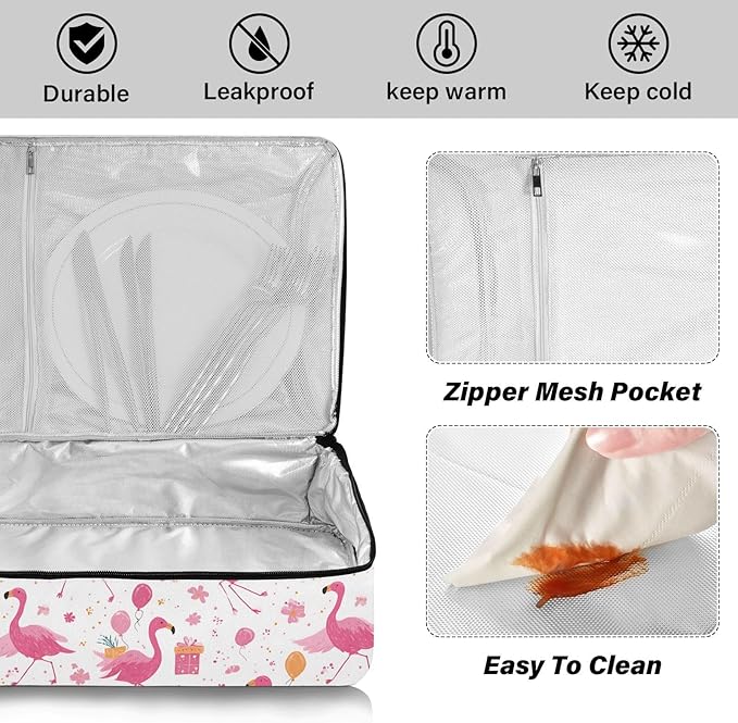 Casserole Carrier Playful Pink BirdInsulated Casserole Carrier for Hot or Cold Food Thermal Lunch Tote for Potluck Parties Picnic Beach Fits 9 x 13 Inches Baking Dish