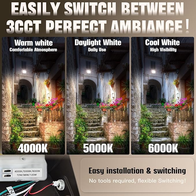 LED Wall Pack Light 120W/96W/72W with Dusk to Dawn Photocell18000LM 1000W HPS/HID Equiv.6000K/5000K/4000K Daylight Outdoor Security Lighting Commercial Wall Mount Lights for WarehouseYard - 4Pack