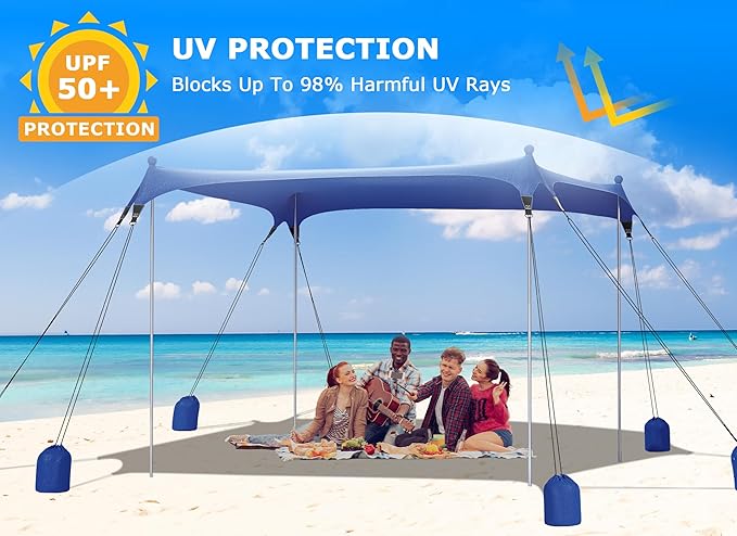 Gorich Beach Tent Sun Shelter with 8 Sandbags UPF50+ Protection &amp Windproof Pop Up Beach Canopy Tent Sun Shade for Family Travel &amp Camping Easy Setup Canopy Umbrella