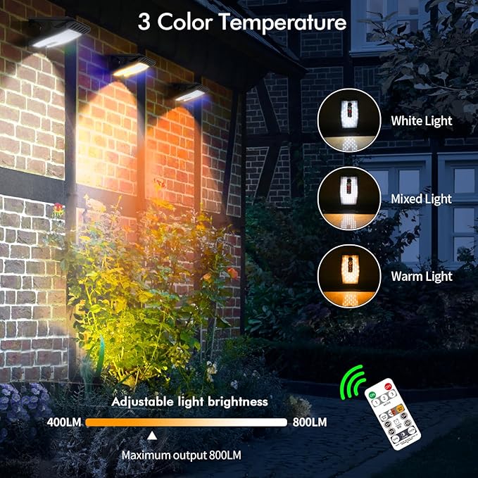 Clip On Solar Motion Lights Outdoor Waterproof 800LM 70 LED 3 Color Temperature USB &amp Remote Control 4 Pack Portable Solar Powered Light Outside for Gutters Fence Garage Camping