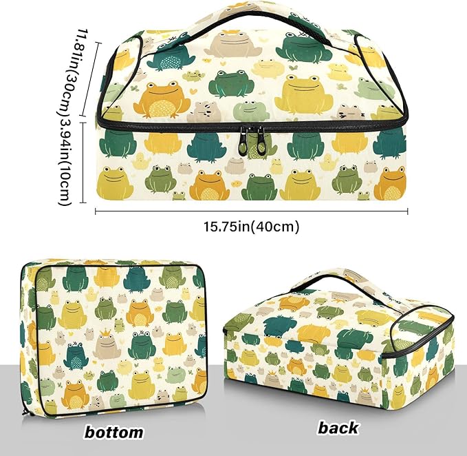 Casserole Carrier Cute Cartoon Frog PatternInsulated Casserole Carrier for Hot or Cold Food Thermal Lunch Tote for Potluck Parties Picnic Beach Fits 9 x 13 Inches Baking Dish