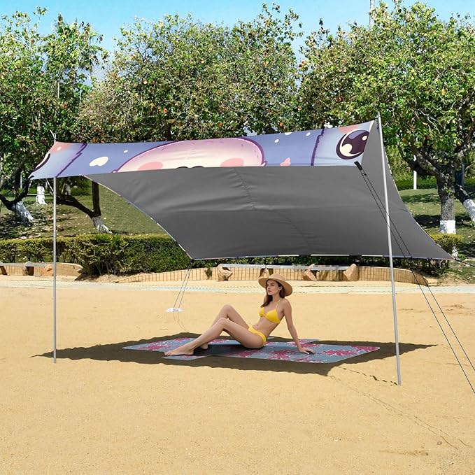 Cute Cartoon Bear Face Design Camping Sun Shelter Beach Tent Portable Beach Sun Shade Outdoor Canopy for Camping Trips Fishing Picnic