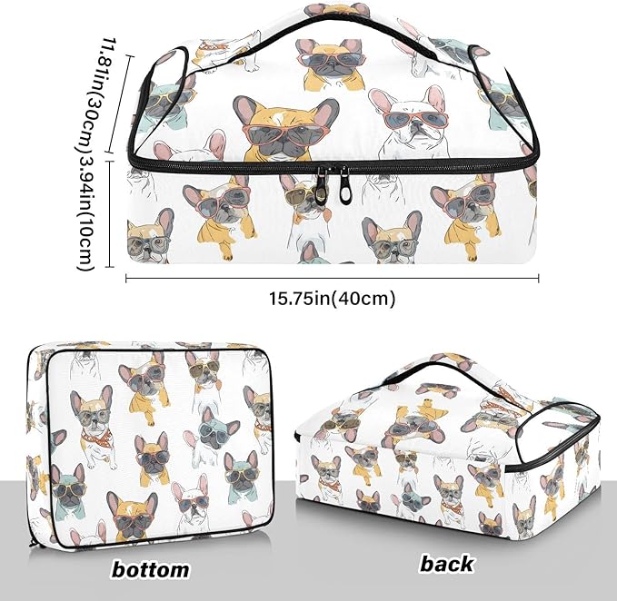 Casserole Carrier Cute Cartoon Dog PatternInsulated Casserole Carrier for Hot or Cold Food Thermal Lunch Tote for Potluck Parties Picnic Beach Fits 9 x 13 Inches Baking Dish