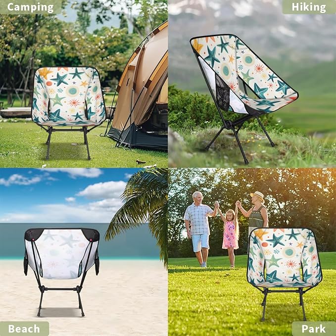 Honeybaby Folding Camping Chair Starfish Pattern Camping Chairs Lightweight Portable Chair Outdoor Foldable Chairs for Camping Travel Picnic Beach Hiking