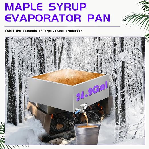 Maple Syrup Evaporator Pan 24 x 24 x 10 Inch Maple Syrup Pan 24.9 Gal 304 Stainless Steel Maple Syrup Evaporator Boiling Maple Syrup with Valve and Thermometer
