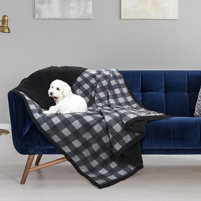 Catalonia Waterproof Bed Blanket Washable Leakproof Bed Cover Reversible Protector Blanket for Couch Sofa Stain Proof Blanket Pad for Adults 80X60 inches Grey Plaid